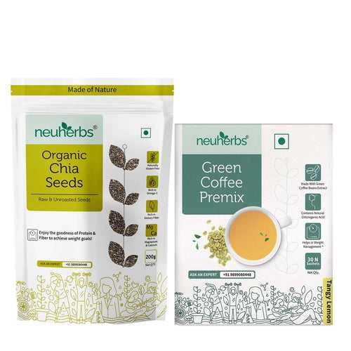 Weight Wellness Combo | with Green Coffee Premix Tangy Lemon Flavour 30 Sachets & Raw, Unroasted Organic Chia Seeds 200 g| Manages Weight & Boosts Metabolism