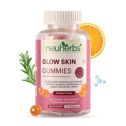 Neuherbs Glow Skin Gummies For Women & Men - collagen gummies for natural glowing skin - 0 added sugar with Natural Orange Flavour - 30 gummies