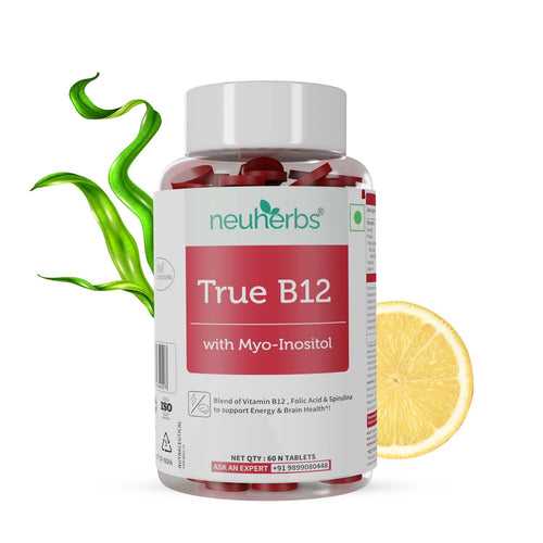 True B12 Vitamin Tablets For Women & Men - Plant Based Supplements, Helps Boost Energy Levels, Promote Better Circulation, Veg Vitamin B12 tablets