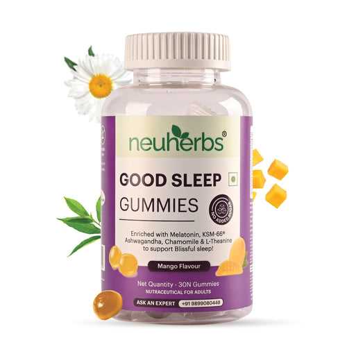 Neuherbs Good Sleep Gummies For Men & Women - melatonin sleep gummies for stress relief - 0 added sugar with Natural Mango Flavour - 30 gummies