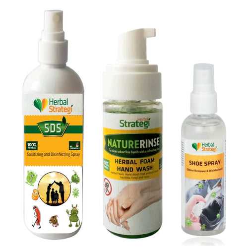 Herbal Hygiene Pack of 3 ( Foam Hand wash 150 ml + Sanitizing and Disinfecting Spray 200 ml + Shoe Spray Odour remover 100 ml)