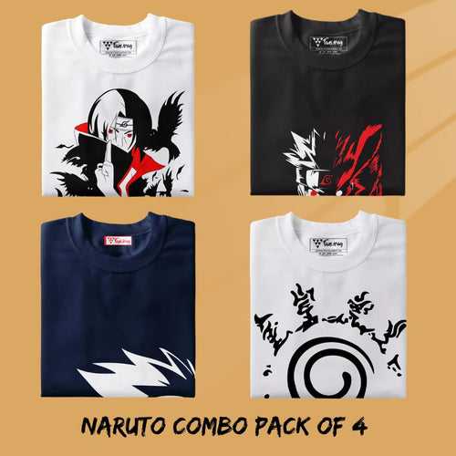 Naruto T-shirt Combo Pack Of 4 - Kurama X Seal X Itachi X Kakashi