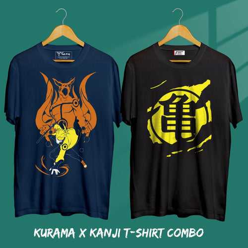 Navy Kurama X Kanji Anime T-shirt Combo