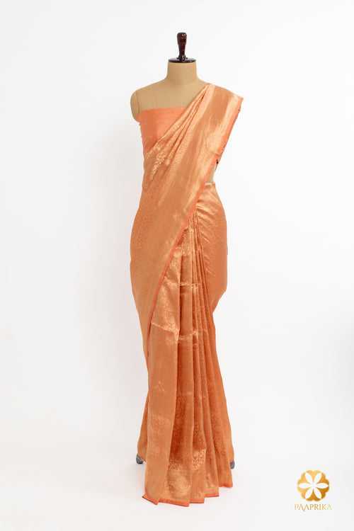 Pastel Peach Banarasi Brocade Saree with Allover Design