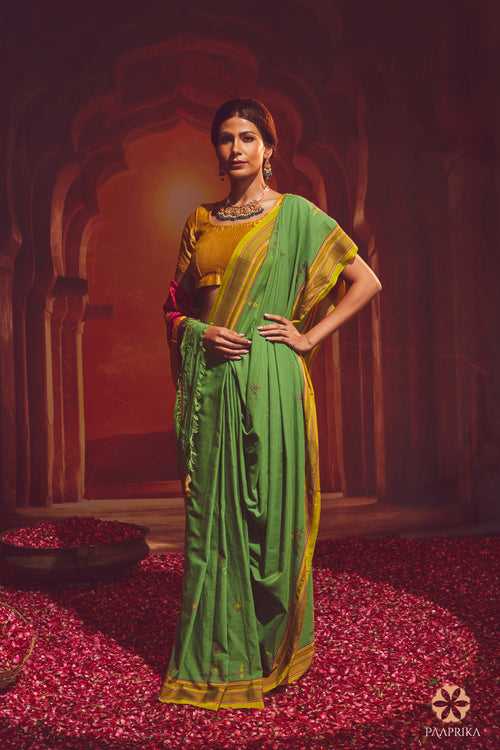 Limegreen Handwoven Ilkal Saree With Kasuti Embroidery