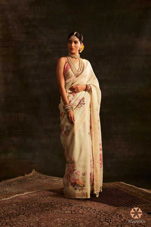 Pastel  Light Green Cotton Silk Floral Printed Saree