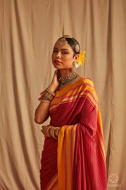 Red and Yellow Handwoven Ilkal Pure Cotton Saree