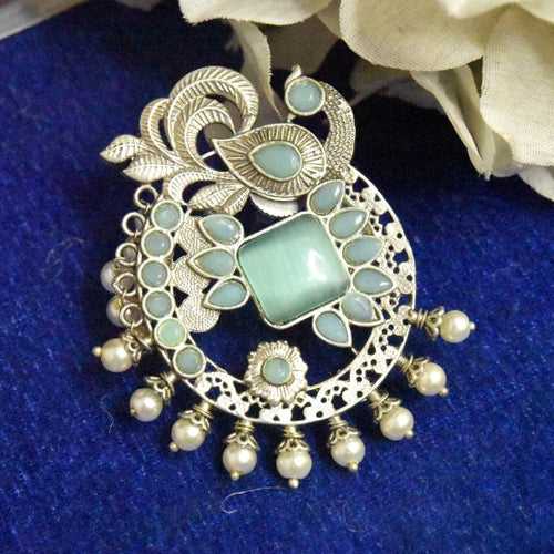 Sky Blue Stone Peacock Kundan Earrings