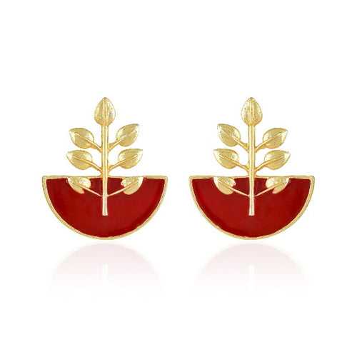 Tree Designed Enamel Earring Stud