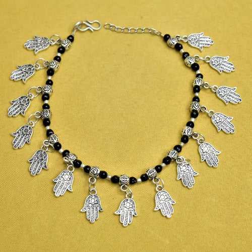 Hamsa Charm Oxidized Anklet For Girls