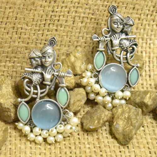 Traditional Radha Krishna Oxidized Kundan Earring