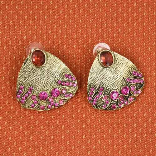 Pink Stone Stud Earrings