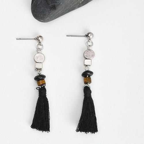 Black Tassels Thread Drop Earring