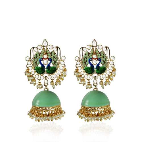 Traditional Floral Matte Green Jhumka