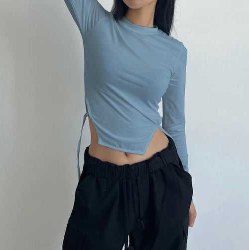 Casual Korean Asymmetrical Hem Full Sleeve Top