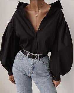 Black Oversized Pleated Sleeve Shirt