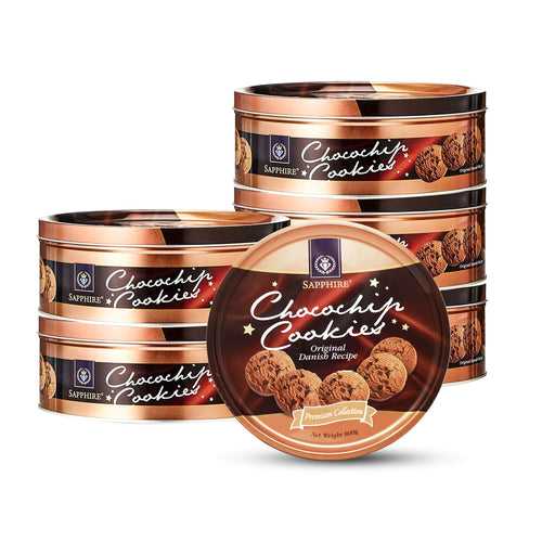 Sapphire 800g Butter Cookies Choco-Chips: Pack of 6: Original Danish Recipe: Premium Collection Cookies: Imported Choco-chip Butter Cookies
