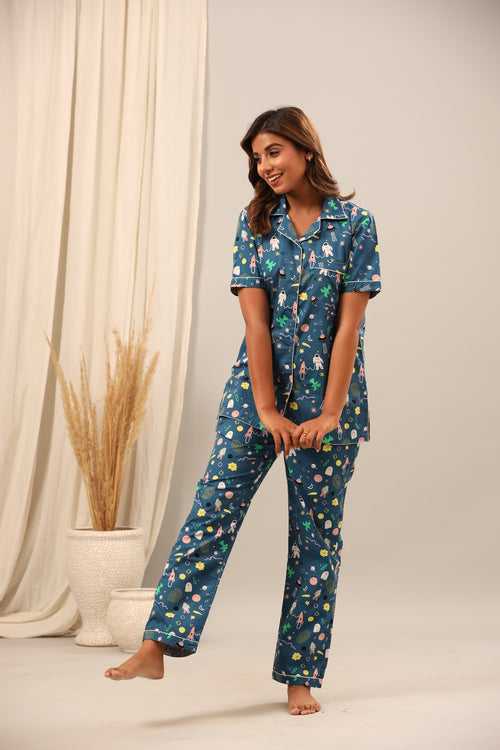 Space Print Pajama Set for Women