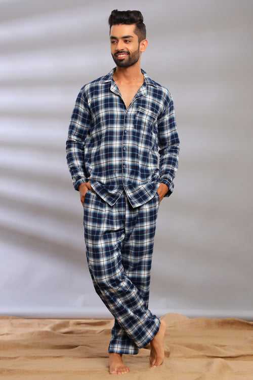 Blue Checks Pajama Set for Men
