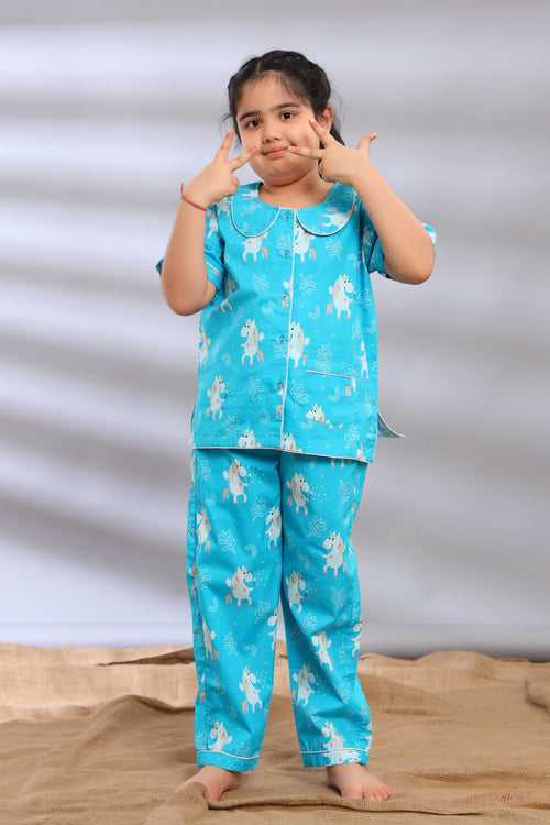 Unicorn Blues Peter Pan Pajama Set for Girls