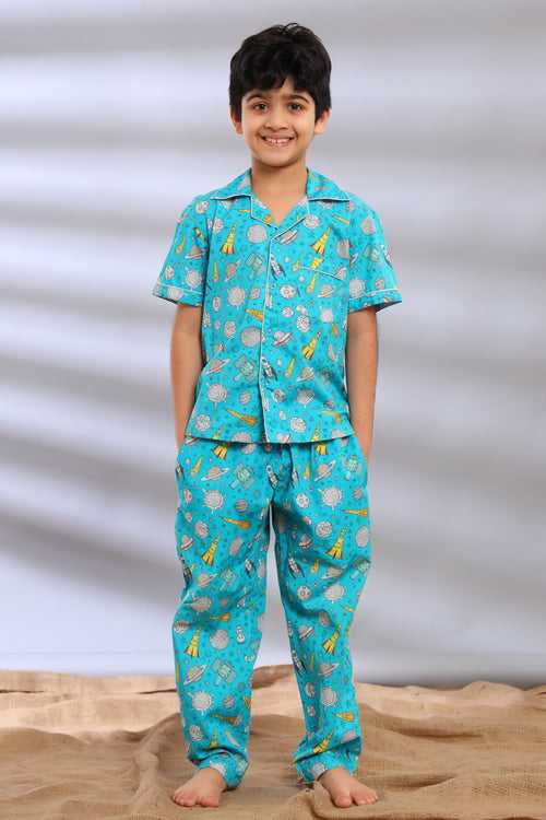 To the Moon Notched Collar Pajama Set