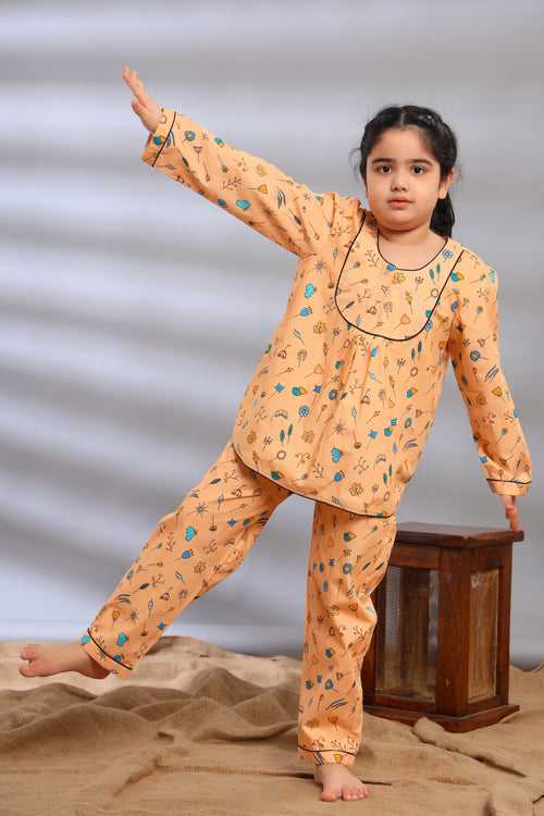 Delicate Petals Kurti Style Pajama Set for Girls