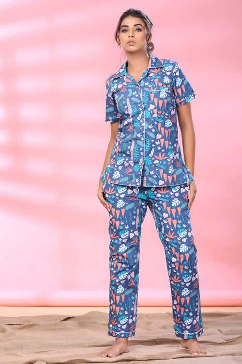 Tropical Foliage Print Pajama Set
