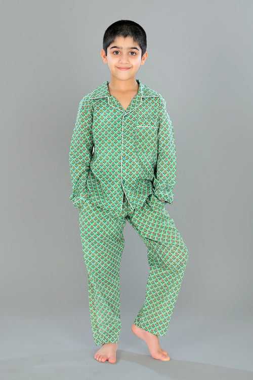 Notched Collar Full Pajama Set for Boys