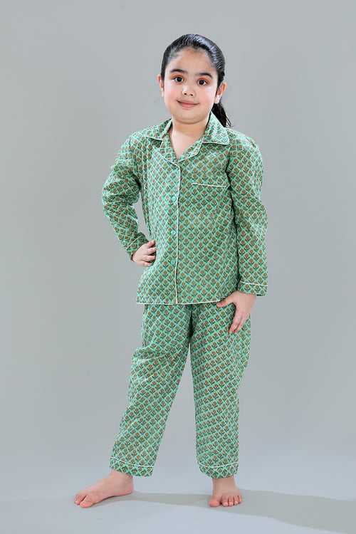 Notched Collar Full Pajama Set for Girls