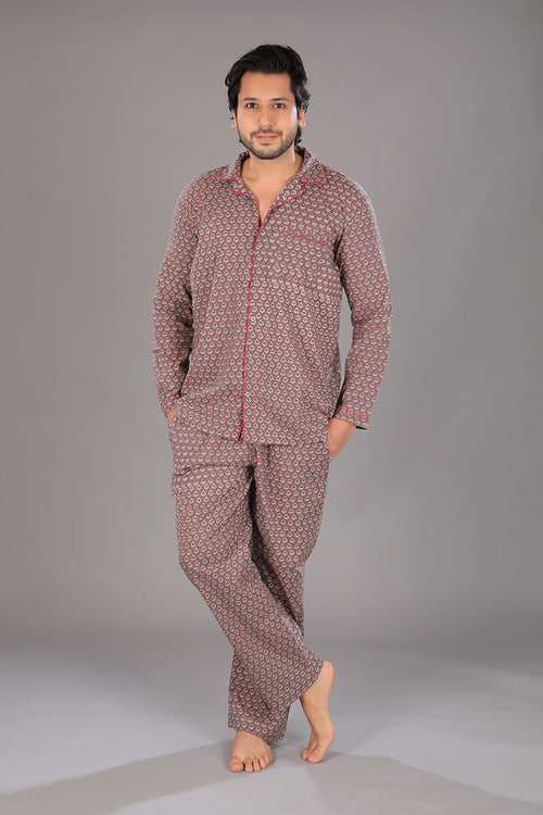 Notched Collar Full Pajama Set for Men
