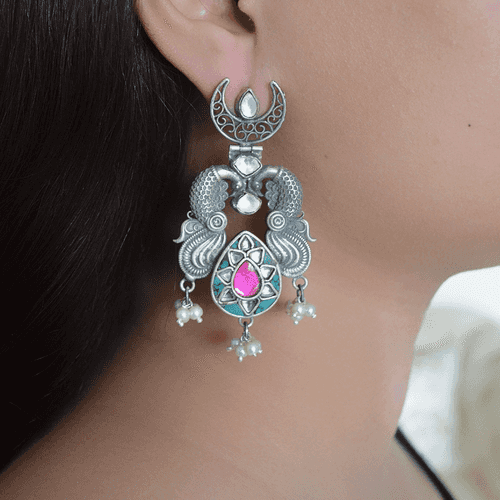 Nairiti kundan silver earrings