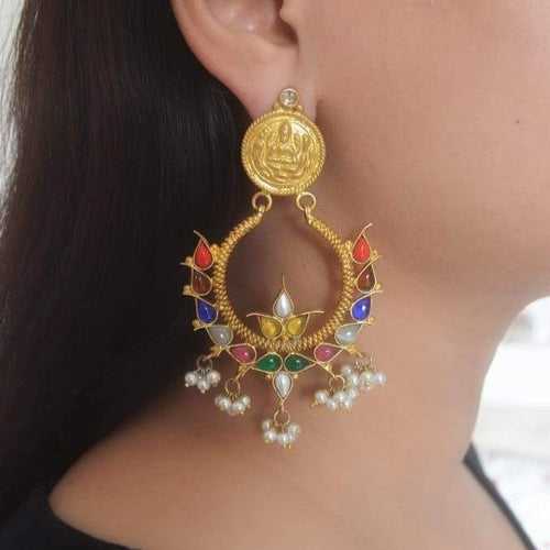 Navratan silver earrings(gold polish)