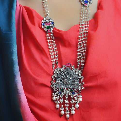 Mehpriya kundan pearl silver necklace