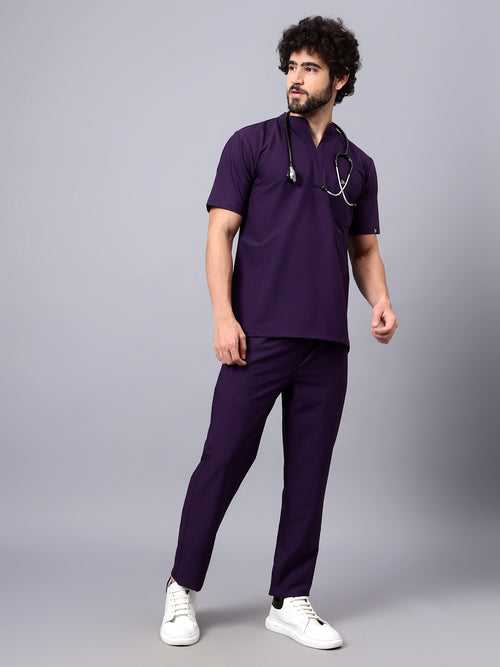 Stretchable (4Way) Male Violet Mandarin Neck with Straight Pant Scrub Set