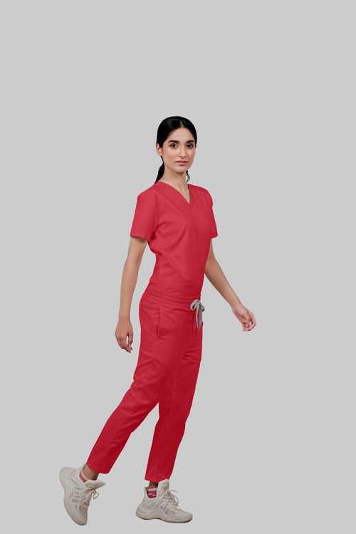 Stretchable (2Way) Female Coral V-Neck With Straight Pant Scrub Set