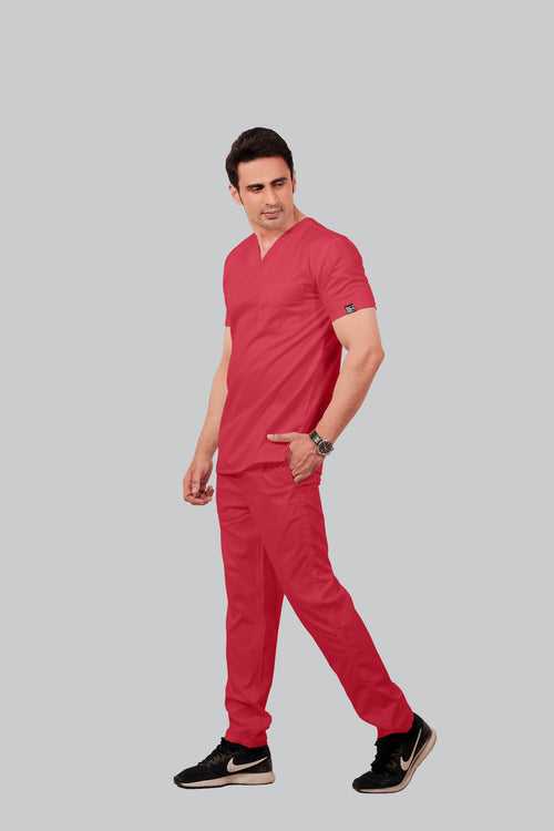Stretchable (2Way) Male Coral V-Neck With Straight Pant Scrub Set