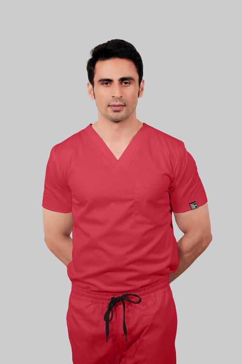 Stretchable (2Way) Male Coral V-Neck Scrub Top