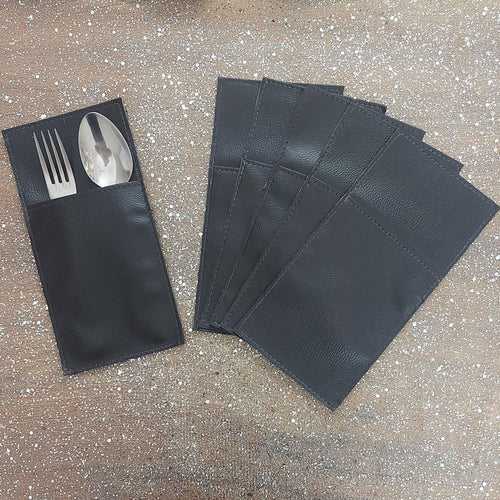 Black Leather Cutlery Pockets