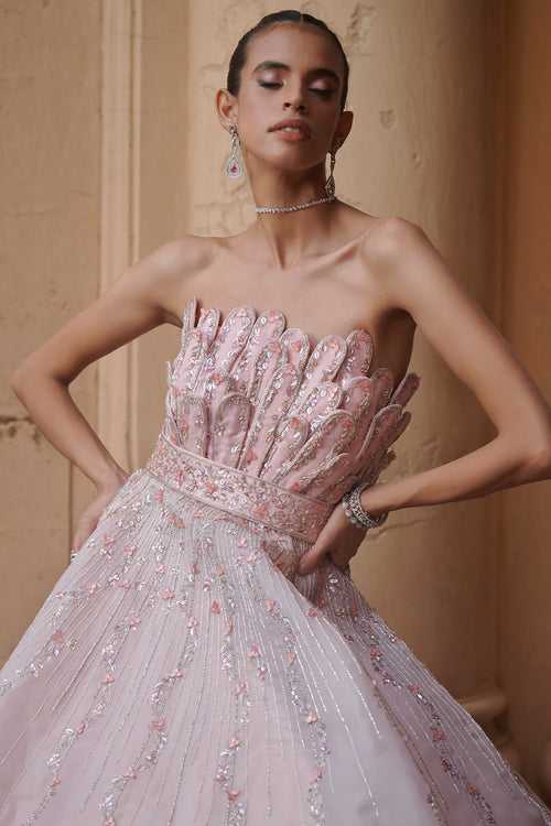 Baby Pink Organaza Spikes Corset Gown