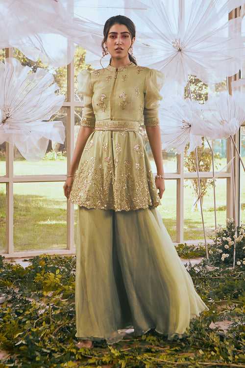 Pistachio Nilofer Peplum with Sharara Set