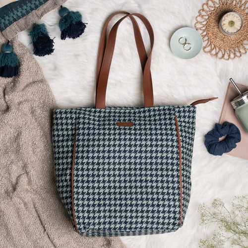 Teal Wave Cotton Jacquard Tote Bag