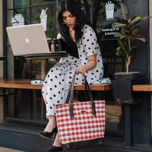 Burnt Orange Checks Handbag