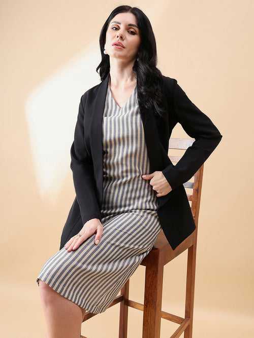 Open Front Shawl Lapel Blazer - Black