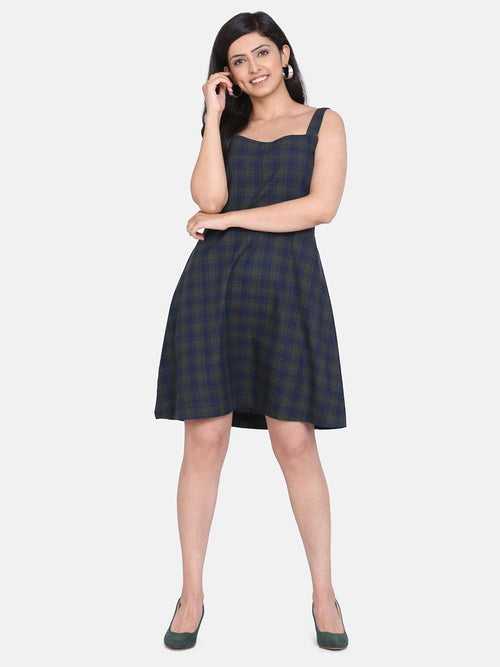 Cotton Check Dress - Green and Blue