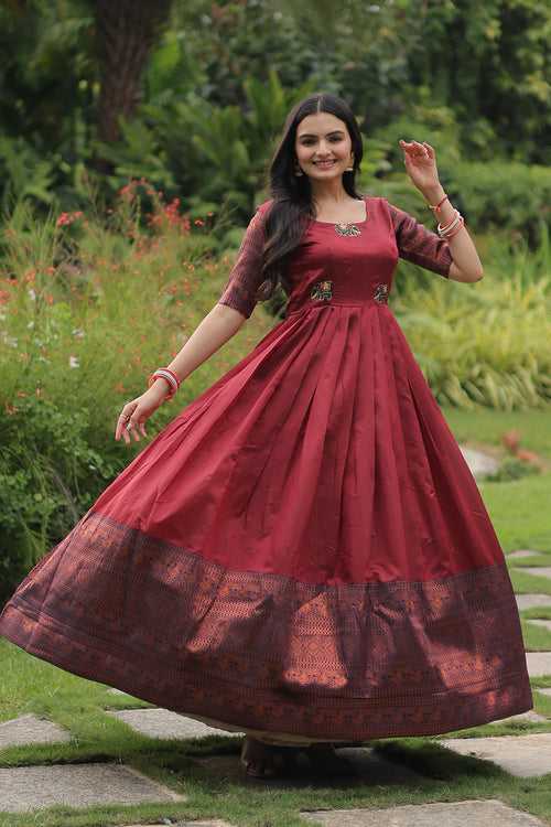 Maroon Banarasi Jacquard Silk With Designer Weaving Gown