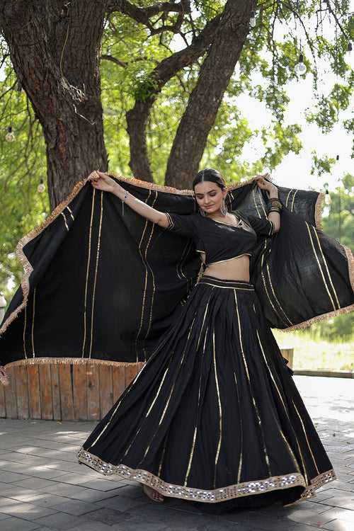 Black Reyon With Gota Patti Work & Mirror Work Lehenga Choli