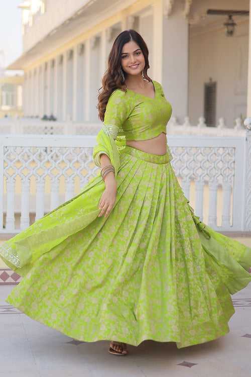 Parrot Green Dyable Viscose Jacquard Lehenga Choli