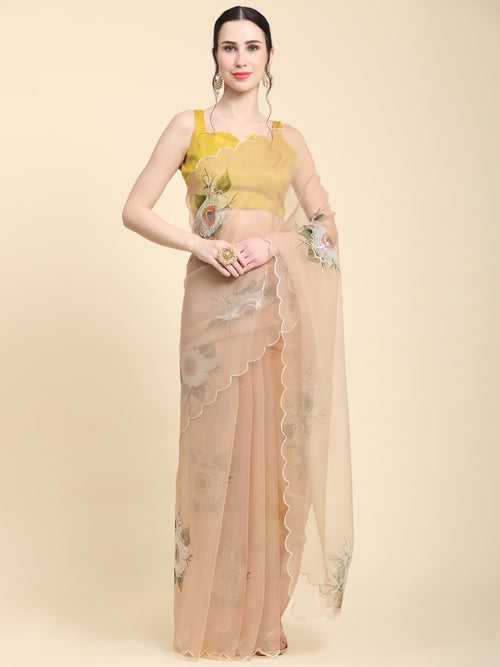 Attractive Beige Colour Organza Arco Border Saree