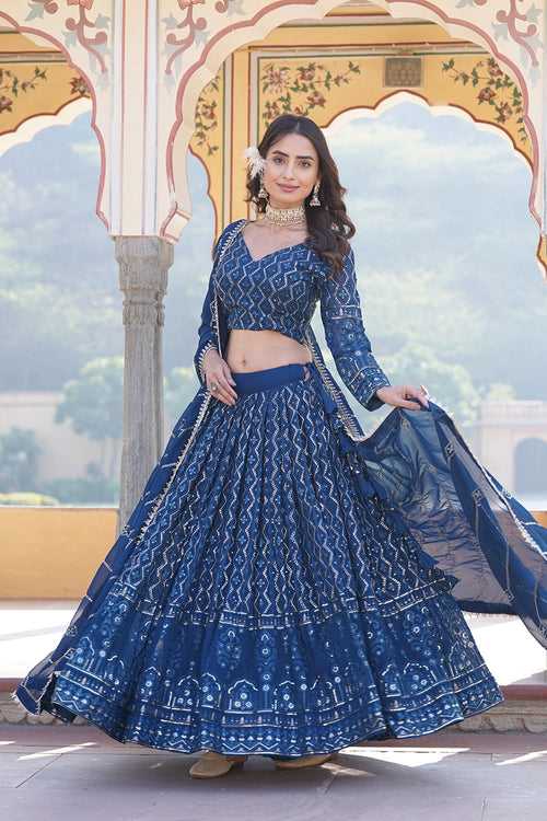 Classic Rama Blue Faux Georgette Lehenga Choli