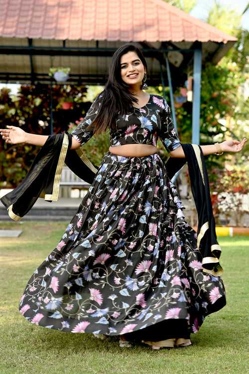 Black Chinnon Printed Designer Lehenga Choli Set